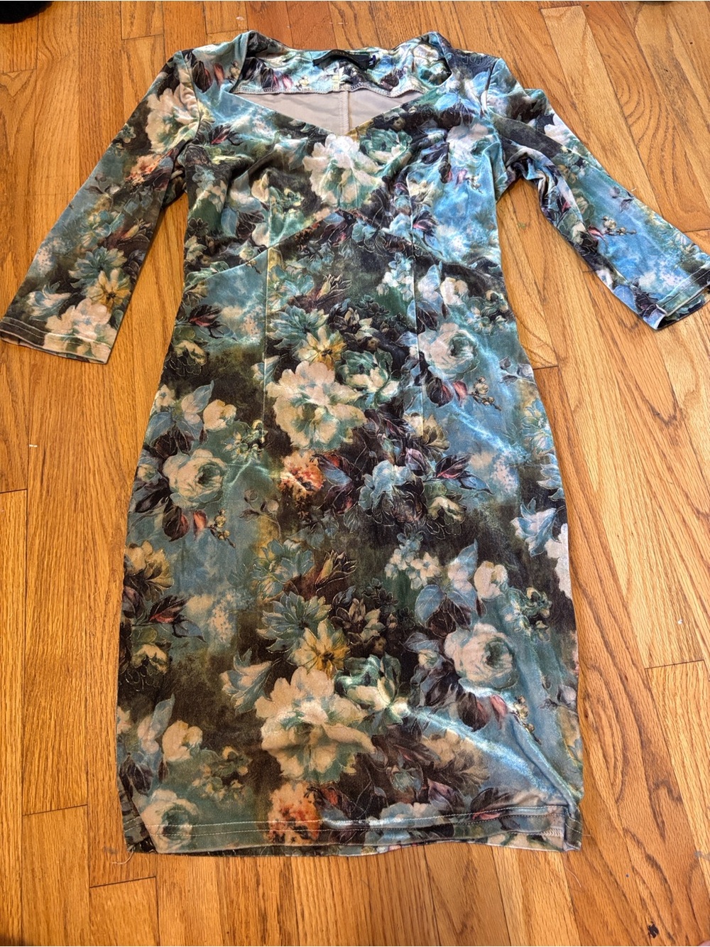 Floral Velvet Sheath Dress in Teal
